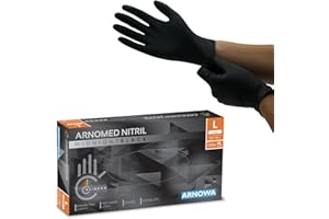 ARNOMED jednorazowe czarne rękawiczki, rozm. L, 100 sztuk/pudełko, bez talku i lateksu, rękawice nitrylowe, w rozm. S, M, L i XL