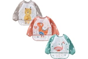 Yealoo - Babero impermeable con mangas y babero lavable con peto y protección contra la humedad, 6 – 36 meses 3 unidades Set B.
