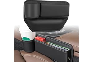 WAVATA Organizador Coche Asiento,Caja de Almacenamiento para Asiento,Gestor de Huecos De Asientos,Pu Caja para Auto Consola para Teléfonos Móviles(con estante de vasos de agua + agujero de cable)