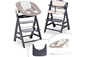 hauck Hochstuhl Beta+ Newborn Set - Babyhochstuhl Set ab Geburt mit 2in1 Neugeborenen Aufsatz Bouncer, Sitzpolster und Essbrett - Dark Grey