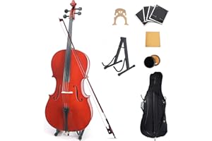 LOFERMA Cello 4/4 Set in voller Größe für Anfänger & Fortgeschrittene – Komplettset mit Etui, Bogen, Kolophonium & Saiten | Ideal für Kinder, Erwachsene & Musikschulen | Inkl. Schleife & Stimmgerät (Voll)