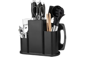 ASTRALONG 4 in 1 Ceppo Coltelli Vuoto Universale, Ceppi Portacoltelli Vuoti Quadrato, Ceppo Portacoltelli da Cucina con Fessura per Posate, Blocco Porta Coltelli, Supporto Coltello Senza Coltello (Nero)