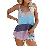 Jolicloth Women Summer Sleeveless Tops Colourblock Swinging Knit Cami Tank Loose Blouse