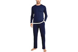 Litherday Pigiama Uomo Invernale Cotone Lungo Pajamas Due Pezzi Maniche Lunghe Pantaloni Lunghi Pigiami Morbido Loungewear con Tasche
