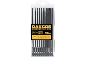 DAKCOS Juego de 10 Puntas de Torx de Destornillador T7-T40 Puntas de Estrella de acero S2, 150mm de largo