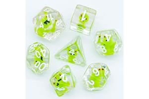 cusdie 7-Die DND Dice, Polyhedral Dice Set Filled with Animal, for Role Playing Game Dungeons and Dragons D&D Dice (Green Frog)