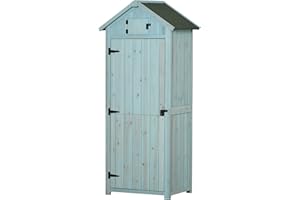 Outsunny Armoire de Jardin extérieur abri de Jardin en Bois abri pour Outils 3 étagères 2 Portes loquets Toit Pente bitumé Rangement et Stockage extérieurs pour terrasse 77 x 54 x 179 cm Gris
