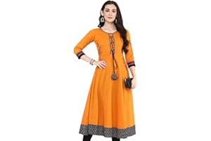 Yash Gallery Damen Cotton Slub Bestickte Anarkali Kurta für Damen (Kastanienbraun)