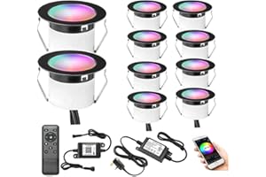 GEYUEYA Home RGBW LED Decking Lights - Ø31MM, 12V, WiFi Controller, IP67 Waterproof - Patio Steps/Garden Decoration - 10 Packs