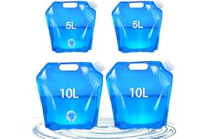 NAJILI 4 Pezzi Borsa Porta Acqua, Taniche Pieghevoli Trasportabile, Contenitori Pieghevoli per Acqua con Rubinetto e Tappo a Vite per Campeggio, Escursionismo,Picnic,e Grigliate (5L+10L) Blu