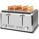 Toaster 4 Slices, Cusimax Stainless Steel Toaster with 4 Extra-Wide Bread Slots and 6 Variable Browning Shade Controls, Featu