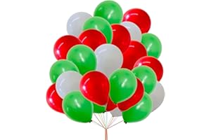 BALLOONS HUB 5" Latex Vibrant White, Red, Green Colour Combination Plain Balloons For Party Decorations Valentines Day Pack of 30