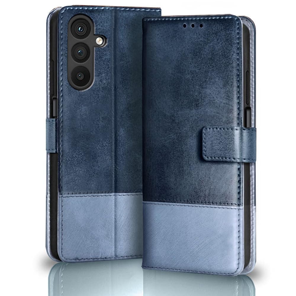 TheGiftKart Flip Back Cover Case for Samsung Galaxy M35 5G | Dual-Color Leather Finish | Inbuilt Stand & Pockets | Wallet Style Flip Back Case Cover for Samsung M35 5G (Faux Leather, Blue & Sky)