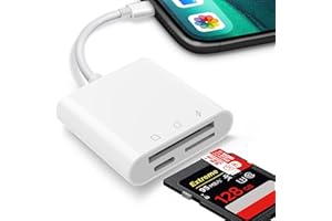 CLOMNPE Czytnik kart SD iPhone, czytnik kart SD do iPhone iPad, SD Card Reader iPhone 2 w 1 z podwójnym gniazdem do Micro SD/SD, jednoczesne ładowanie/czytanie kart, adapter kart SD, czytnik kart