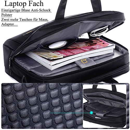Laptop Tasche, BRINCH 15,6 Zoll Nylon Stil geräumig Multi-Fach Laptop Schultertasche Messenger Bag Handtasche Tablet Aktentasche Umhängetasche für 15 – 15,6 Zoll Laptop / Notebook / Macbook / Tablet Computers,Schwarz - 3