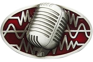 JEAN'S FRIEND Vintage Red Enamel Microphone Music Oval Belt Buckle Gurtelschnalle