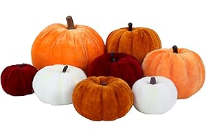 ONBAGLST 8Pcs Artificial Velvet Pumpkins,4 Different Large Size Autumn Faux Foam Pumpkin for Fall Harvest Thanksgiving Party Halloween decorations