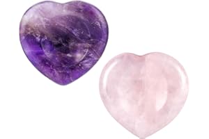 GIEEU Corazón de Cuarzo Rosa,Corazón de Amatista,Juego de Piedras de Cristal Curativo Natural,Alivia la Ansiedad y Limpia las Vibraciones Negativas