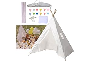 Takezuaa Teepee Tent for Children, Children's Play Tents, Children's Tent for Indoor Outdoor, Playroom for Girls and Boys, Multi-Purpose Tents for Indoor and Outdoor Use with Carry Bag (White)