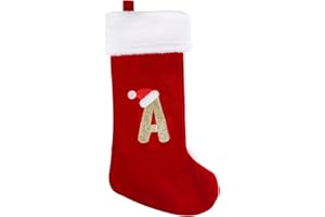 VEYLIN Christmas Stockings with Letters, 20 Inch Plush Christmas Stockings Large Embroidered Stockings & Holders for Kids/Adult Red Letter(A)