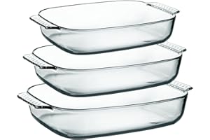 KARADROVA Set of 3 Lasagne Dish, Lasagna Dishes for Oven, Oblong Glass Baking Dishes (1.8L+2.5L+3.1L)