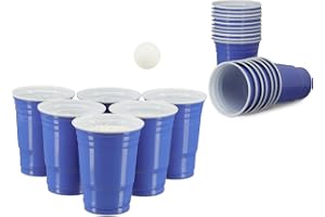 Relaxdays, Blå Beer Pong-mugg, 50 stycken, stabila plastkoppar, festmugg 40 ml, drickmugg läsk och öl, plast, 8,5 cm