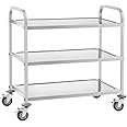 Royal Catering RCSW 3A Serving Trolley Tea Trolley Kitchen Trolley Cart with Wheels (3 Shelves, Load Capacity 150 kg, Tray Spacing 28,3 cm, Ram Protection) Stainless Steel