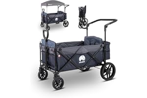 ‎ELVENT elvent® Allrounder Premium Bollerwagen - faltbar mit Dach | Sitzpolster, Hecktasche, Feststellbremse, Off-Road-Reifen, 5-Punkt-Gurt I 2 Kinder (Blau)
