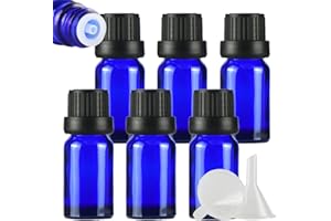ZEOABSY 6 Pezzi Bottiglietta di Vetro per Oli Essenziali da 10 ml Blu Bottiglia con Tappo di Sicurezza Nero con Contagocce Interno a Caduta, Contenitori di Aromaterapia