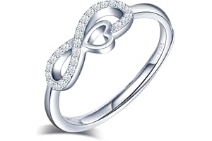 Yumilok Pierścionek ze srebra wysokiej próby 925, cyrkonia sześcienna, obietnica ślubna, wieczność, możliwość zmiany rozmiaru, srebrne pierścionki z pudełkiem, Srebrny, Cyrkonia