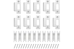 PENGSHOW 10Pcs Door Strike Plate Set, Stainless Steel Strike Plate, 68x28mm Standard door latch plate with Dust Box & Matching Screws, Door Reinforcement Kit for Wooden Doors,Swinging Doors,Garages Doors Frame