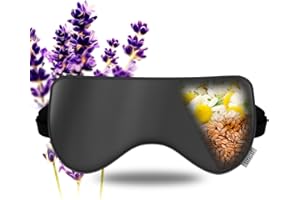 UNCN Silk Lavender Heated Eye Mask Weighted Sleep Pillow Microwave for Sleeping Chamomile Flaxseed Yoga, Meditation, for Women Soft Cold & Hot Compress Comfortable Light Bocking Spa Scented (Black)