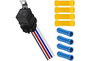 MKBKLLJY 4-Pin 80/60AMP 12V DC Waterproof Relay with Harness Kit JD2912 Automotive Relay SPST Heavy Duty 12AWG 16AWG Tinned Copper Wires With Terminals Connectors for Car Truck Motorcycle Boat