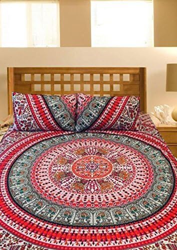Red Bird King size Mandala boho bedspread Hippie Tapestry with pillow covers