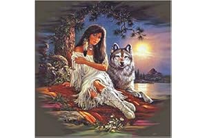 DCIDBEI 40 x 40 cm Diamond Painting 5D Pieno Quadrato, DIY Pittura Diamante Indiani, Kit Punto Croce Diamante Animali Selvatici, Perfetto per la Decorazione della Parete della Casa, Donna e Lupo