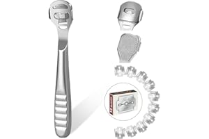 URAQT Hornhauthobel Edelstahl, Fußschaber Rasierer, Fußfeile Raspelfeilen Abgestorbener Hautentferner mit 10 Ersatzklingen für Fußpflege Pediküre