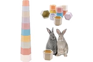 HBINGL 10 Pcs Stacking Cups for Rabbits, Reusable Rabbit Enrichment Toys, Rabbits Toys, for Hiding Food and Playtime Fun, BPA-Free Safe Plastic Pet Toys, Multi-Coloured and Various Sizes (10 Colours)