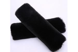 RHINORO Artificial Fur Safty Belt Seatbelt Cover, Furry Soft, Plush and Warm, for Cold Winter Christmas Festival Decoration (Black)