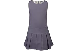 Bienzoe Girls School Uniform Jumper: Stretch Pleated Durable Kids Knee Length Sleeveless Dress