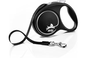 Flexi Black Design Tape Black Medium 5m Retractable Dog Leash/Lead for dogs up to 25kgs/55lbs