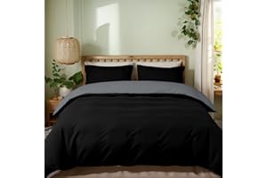 MIKI WELL Double Duvet Cover Set - 3Pcs Reversible Bedding Double Bed Set Black and Grey, Soft Microfiber Quilt Cover with 2 Pillowcases 50x75cm