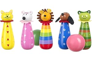 Animal Wooden Skittles - Bowling Set Skittles Game for Kids, Indoor and Garden Toys - Wooden Toys for 3 Year Olds, Toddler - Early Development & Activity Toys by Orange Tree Toys