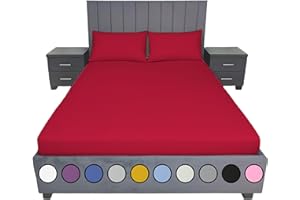 DN COLLECTION Fitted Sheet 40CM Deep Bed Sheet Double Size 137X190CM Red Hotel Quality Poly Cotton (Red, Double)