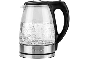 Hervidor de vidrio Clatronic | Hervidor | 1,7 litros | Carcasa de vidrio/acero inoxidable | Conexión de enchufe giratoria en 360° | Indicador de nivel de agua | 2200 vatios | WKS 3744 G