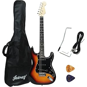 JUAREZ JRZ-ST01-3TS, 6 Strings Linden Wood Electric Guitar, Right Handed with Bag/Case, 2 x Picks (3TS Sunburst, 38 Inches)