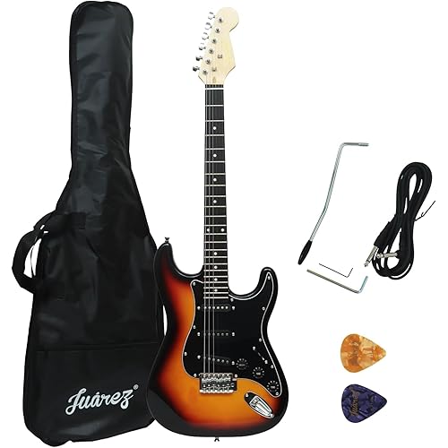 JUAREZ JRZ-ST01-3TS, 6 Strings Linden Wood Electric Guitar, Right Handed with Bag/Case, 2 x Picks (3TS Sunburst, 38 Inches)
