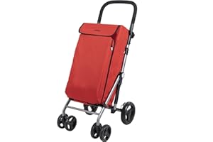 Carlett - Chariot de Courses, Chariot Pliant pour Supermarché, avec 4 Roues et Une Grande Capacité 25kg, Sac Principal 48L, Sac Thermique 10L et Tissu Imperméable - Couleur Rouge