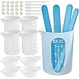 KASTWAVE Silicone Measuring Cups, 250 and 100 ml Resin Mixing Cups Stirring Sticks Pipettes for Epoxy Mixing, Molds, Jewelry Making, Waxing, DIY Crafting Tools with Easy to Clean Finger Grips