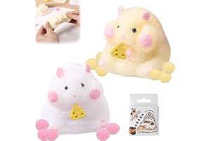 CINSERSR Hamster Squishy 2 Piezas Squeeze Bliss Hamster Dibujos Animados Hamster Squeeze Toy Hamster Toy with Cheese Adecuado para Niños y Adultos para Aliviar el Estrés con Pegatinas 1 Caja