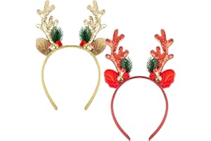 Bluelves 2 Stücke Glitzer Weihnachten Haarreif,Neuheit Xmas Weihnachtsfeier Kopfschmuck Set,Rentier Geweih Haarreifen Party für Kinder Erwachsene